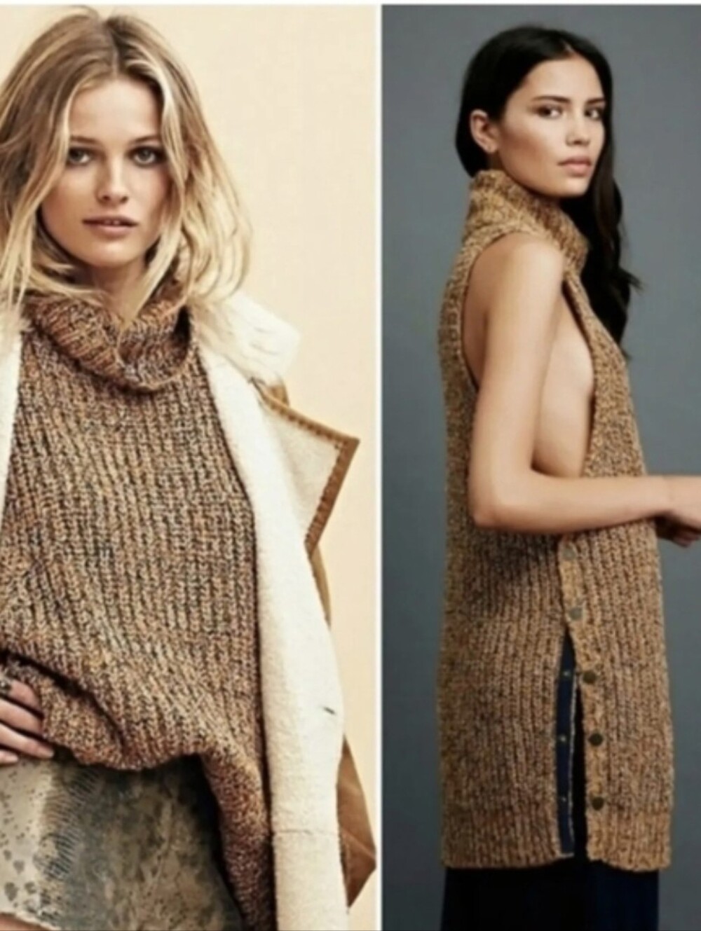 Free People Chunky Knit Sleeveless Turtleneck Tunic Sweater Small